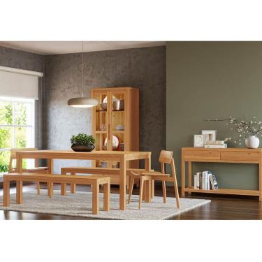 Imagem de Conjunto Sala Jantar Nature: Cristaleira, Aparador, Mesa, Banco e Cadeiras Madeira Pinu...