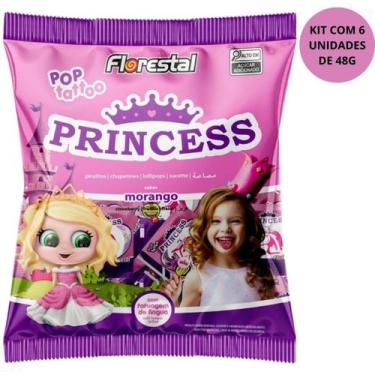 Imagem de Pirulito Florestal Pop Tattoo Princesa Morango 48G Kit Com 6