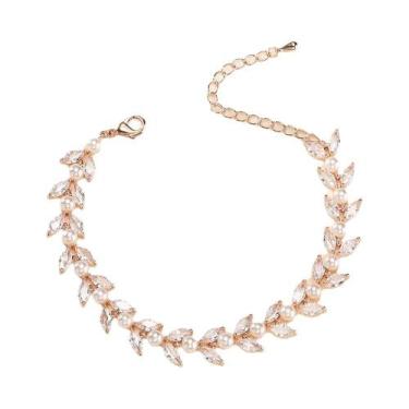 Imagem de Pulseira Elegante Feminina Com Zircônia Cúbica AAA E Pérolas Imitadas,