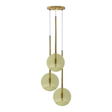 Imagem de Pendente Lux Triplo Dourado Globo Vidro Âmbar + Led - Iluminar Ambient