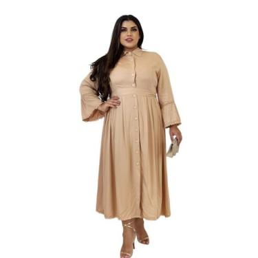 Imagem de Vestido Social Elegante Midi Soltinho Moda Outono Inverno - ZAMPA, Beg