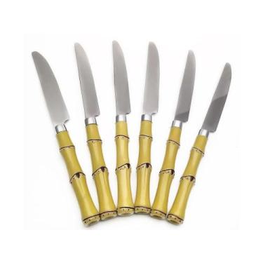 Imagem de Conjunto 6 facas de Mesa Aço Inox com Cabo Plástico Bambú Natural - Ly