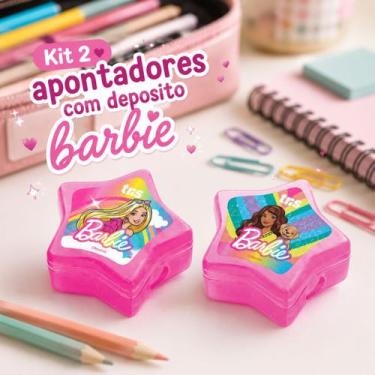 Imagem de Kit com 2 Apontador da Barbie Com Depósito Estrela Rosa Escolar Aço In