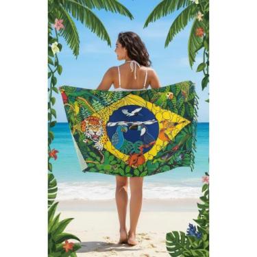 Imagem de 2x Canga Praia Gigante Verde Brasil Franja 1,20x1,80m - Congratulation