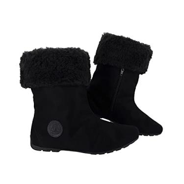 Imagem de Bota Feminina com Pelo Neve Lã 100% Pelo Dentro Inverno Rasteira LB101 Cor:4-Preto-Preto;Tamanho:34