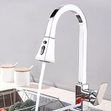 Imagem de Torneira de cozinha pull out pulverizador de fluxo quadrado bico de água quente e fria pia misturador torneira bronze 360 ​​rotação cromo preto guindaste torneira, cromo