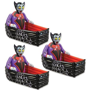 Imagem de Beistle 3 peças novidades infláveis de vampiros e bebidas de caixão para suportes de bebidas de festa de Halloween felizes, 76,2 cm x 106,6 cm, multicolorido