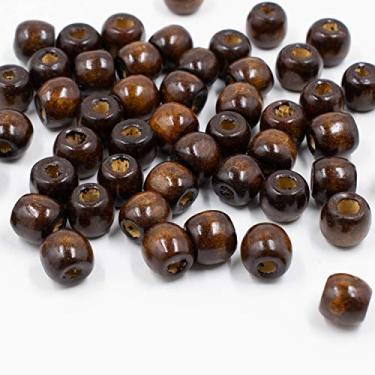 Imagem de AUEAR, 500 peças marrom escuro 5 mm grande furo barril conta de madeira espaçador de madeira natural contas de macramé soltas dreadlock contas de trança de cabelo a granel para colar pulseira fabricação de joias artesanato faça você mesmo 11 x 12 mm