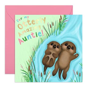 Imagem de Central 23 - Cartões de aniversário fofos para tia - "Otterly Amazing Auntie" - Cartão de aniversário Sweet Aunt - Cartões de aniversário divertidos para mulheres - Cartões de felicitações em branco - Vem com adesivos divertidos
