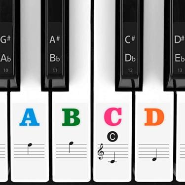Imagem de Adesivos de piano para teclas, adesivos coloridos para teclado de piano Eison para 88/61/54/49/37 Conjunto completo de guias de notas para aprendizagem, removíveis, não deixa resíduos, multicolorido