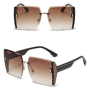 Imagem de Óculos de sol quadrados sem aro vintage feminino designer grande gradiente preto óculos femininos uv400 superdimensionados tons femininos, chá, tamanho único