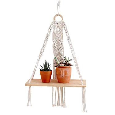 Imagem de Prateleiras de tapeçarias de macramê | Decoração de prateleira de banheiro Boho - Arte de tapeçarias de parede boho, prateleiras de parede de plantas internas flutuantes, decoração de parede Aocate