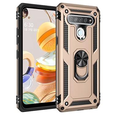 Imagem de Capa protetora compatível com capa e suporte para celular LG K61/Q61, com suporte magnético, proteção resistente à prova de choque compatível com LG K61 Case Shell Cover (Cor: ouro rosa)