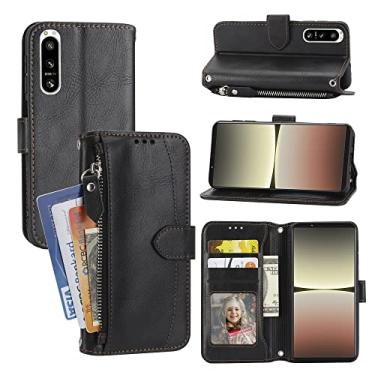 Imagem de Capa de telefone Capa carteira 2 em 1 compatível com Sony Xperia 5 IV, capa de telefone com zíper multi-cartão carteira de couro folio flip carteira capa magnética capa de telefone com alça de pulso S
