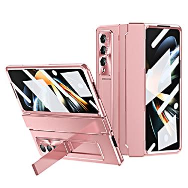 Imagem de Estojo blindado à prova de choque Kickstand Plating para Samsung Galaxy Z Fold 4 360 protetor de tela cheia Matte PC Phone Cover para Z Fold 3 5G, rosa, para galaxy Z FOLD 3