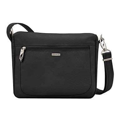 Imagem de Travelon Bolsa tiracolo clássica antifurto pequena leste/oeste, Preto, 10.25"W x 8"H x 2.5"D, Travelon Bolsa tiracolo clássica antifurto pequena leste/oeste