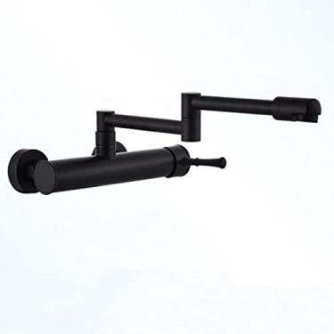 Imagem de Torneira de cozinha giratória de 360 graus Torneira de parede preta Misturadora pia torneira de parede Torneira fria e quente Torneira de parede, preta 2