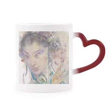 Imagem de Caneca chinesa opera XJJ com pintura a óleo sensível ao calor, copo de grés que muda de cor vermelha