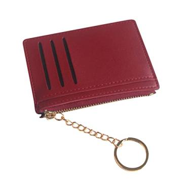 Imagem de Carteira pequena unissex para chave de couro com zíper carteira porta-cartão carteira Hooey (vinho, tamanho único)