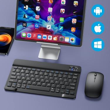 Imagem de Teclado bluetooth teclado e mouse sem fio espanhol russo mini teclado para tablet ipad 8 ar 4 2020