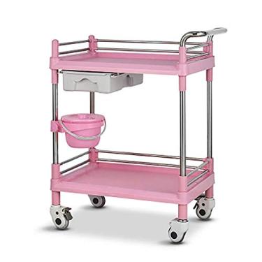 Imagem de Armazenamento de caminhões manuais, carrinhos móveis de cozinha, carrinho de salão de beleza abdominal móvel com gaveta, carrinho de rodinhas de spa com balde de sujeira, com freio rosa