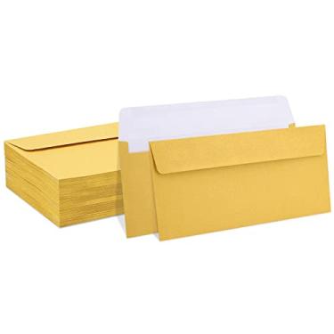 Imagem de Pacote com 100 envelopes de negócios dourado metálico #10 10 11,8 x 21,5 cm envelopes de correspondência com aba quadrada para escritório, papel timbrado comercial, faturas, correspondência pessoal, cartas, convites e anúncios exclusivos