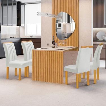 Imagem de Mesa de Jantar 4 Lugares Bella Arizona com Vidro e Espelho Ripado Cinamomo/Off White/Boucle Gelo - Cel Móveis