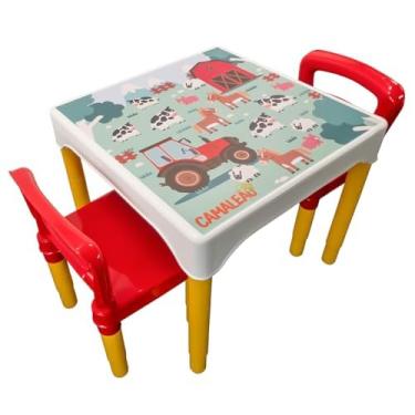 Imagem de Conjunto Mesa Mesinha Infantil Com 2 Cadeiras Escolar Plástica Camaleão (Fazendinha)
