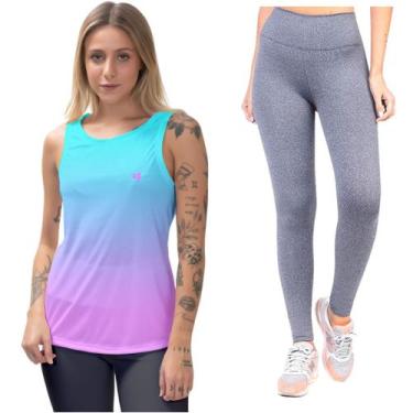 Imagem de Kit Regata Feminina Camiseta Calça Legging Blusa Esportiva Cavada Térm