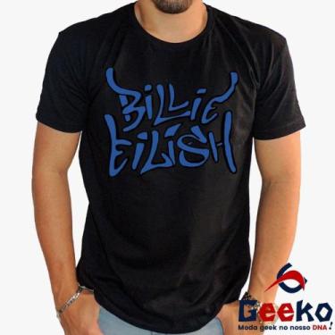Imagem de Camiseta Billie Eilish 100% Algodão Geeko, Preto gola careca, Azul, GG