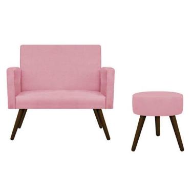 Imagem de Kit Namoradeira Beatriz e Puff Sofia Palito Tabaco Suede Rosa Bebê - D