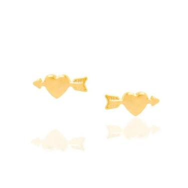 Imagem de Brinco Rommanel Coração Com Flecha Folheado a Ouro 522150, Dourado