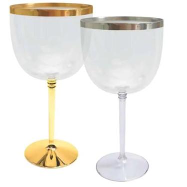 Imagem de Kit 100 Taças De Gin Borda e Base Metalizada 450ML - Mpfest, Prata