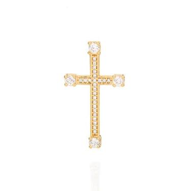Imagem de Pingente Rommanel Fol Ouro 18k  Cruz Com Zircônias 541861, Dourado