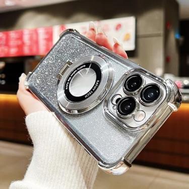 Imagem de Capa transparente com suporte magnético de luxo com glitter para Xiaomi Mi 13T 13 14 Ultra 12T Poco X6 Pro F6, capa macia, G prateada, para POCO X6