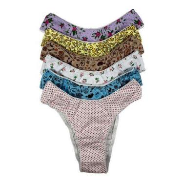 Imagem de Kit 6 Calcinhas Tanga Em Algodão Adulto Estampada GG - Mozito