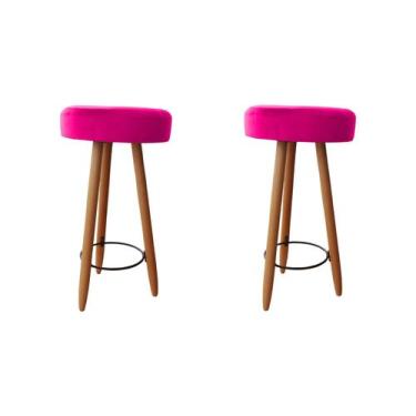 Imagem de Kit Duas Banqueta Alta para Área Gourmet Balcão Pés Palito Rosa Pink E