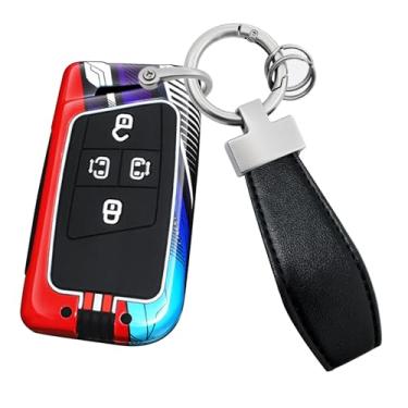 Imagem de HIBEYO Capa de chaveiro de 4 botões compatível com Volkswagen Passat Golf Alltrack Atlas Jetta Skoda Superb A7 Kodiaq Tiguan Acessórios Capa de chave pintada de metal com chaveiros de couro - 4 botões