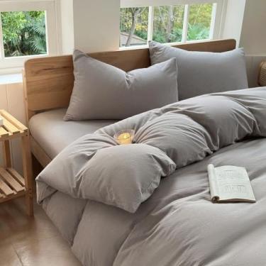 Imagem de Cobertor pesado 100% algodão lavado, capa de edredom com sensação de linho para cobertor pesado 223,5 x 264,2 cm, capa de edredom simples de algodão pesado (tan, 223 x 264 cm)