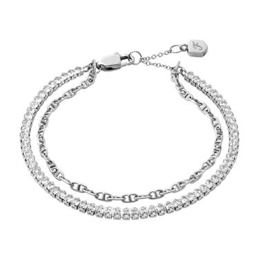 Imagem de Fossil Pulseira feminina Heritage D-Link Glitz prateado com corrente de latão, One Size, Latão, Zircônia cúbica