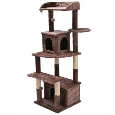 Imagem de Arranhador de gato grande, luxuoso, multifuncional com casas, cama, poleiros e brinquedos