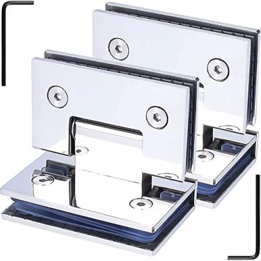 Imagem de Braçadeira de dobradiça para porta de vidro, embalagem de 2 dobradiças de porta de vidro de aço inoxidável 304, braçadeira de vidro de casa de banho bidirecional de 90 ° prata brilhante, dobradiças de