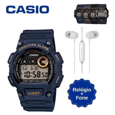 Imagem de Kit Relógio de Pulso Masculino Casio Alarme Vibratório 10 Anos de Bateria Prova Dágua 100 Metros W-735 + Fone Ouvido
