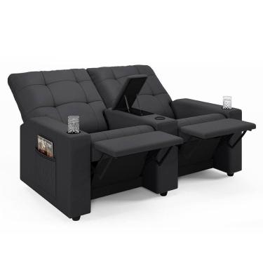 Imagem de Poltrona Do Papai Reclinável Cinema 2 Lugares Manual Baú Usb Haifa F05 Veludo Cinza G - Lyam Decor
