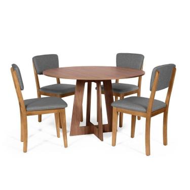 Imagem de Mesa De Jantar Redonda Montreal Noronha Com 4 Cadeiras Estofadas Ella Cinza Escuro