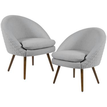 Imagem de Kit 02 Poltronas Pés Palito Rafa D02 Tressê Cinza D-315