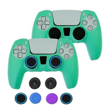 Imagem de CTHTBZ Capa De Silicone Para Controle Ps5, 2 Peças, Acessórios Proteção Macios E Antiderrapantes, Com 6 Capas Polegar (Verde Claro)