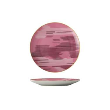 Imagem de Prato de sobremesa de cerâmica simples para sobremesa bolo de chá da tarde - disco de 15 cm - rosa