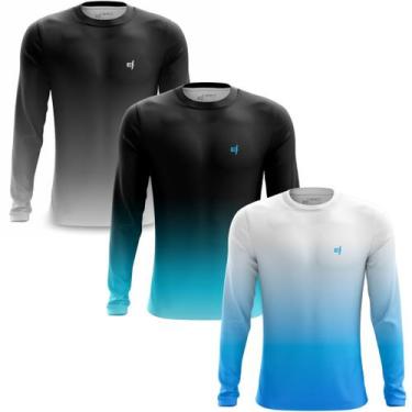 Imagem de Kit 3 Camisa Masculina Manga Longa Fitness Camiseta Estampada Proteção