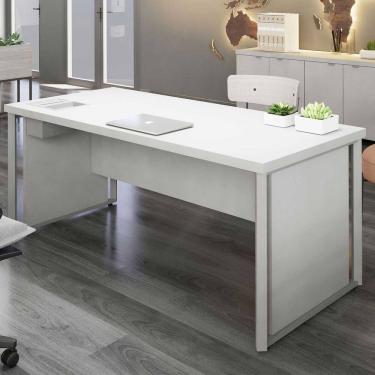 Imagem de Mesa Executiva para Escritório Diretor 200cm com Caixa de Tomadas Porta Objetos Coleção Corporate Cinza